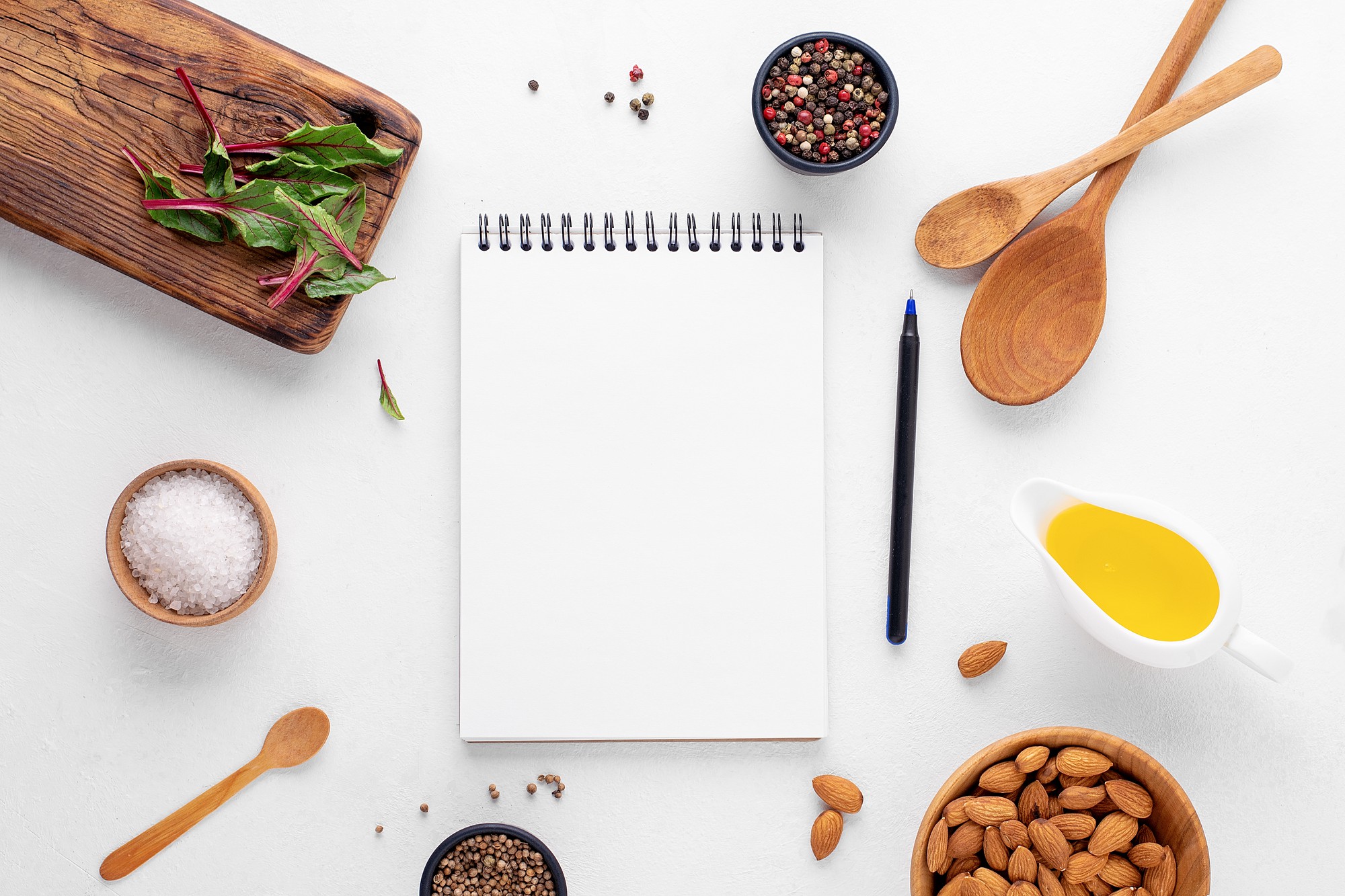 Notebooks and plated tasting samples