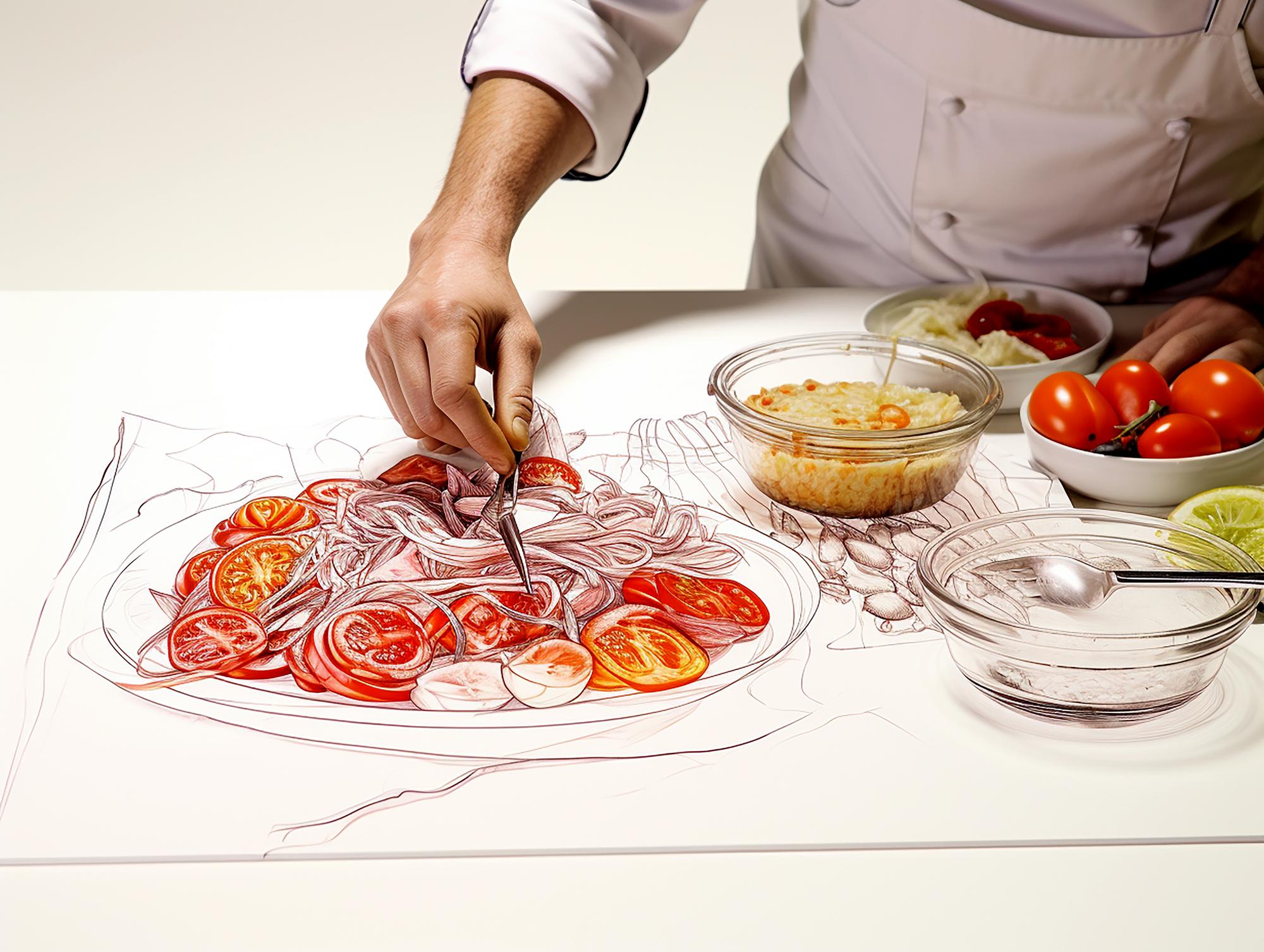 Chef sketching plating ideas on paper